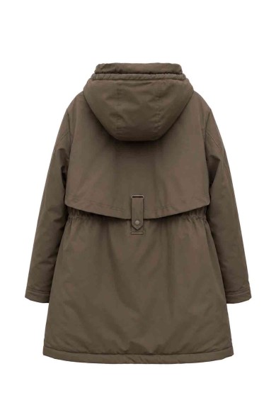 PARKA LARGA CON CAPUCHA Y CINTURA AJUSTABLE PARA MUJER MARRON TY-M9329
