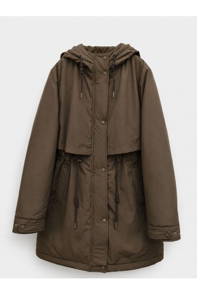 PARKA LARGA CON CAPUCHA Y CINTURA AJUSTABLE PARA MUJER MARRON TY-M9329