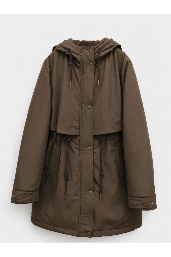 PARKA LARGA CON CAPUCHA Y CINTURA AJUSTABLE PARA MUJER MARRON TY-M9329