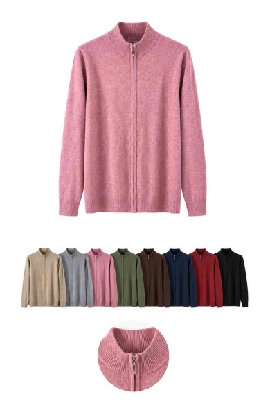 CHAQUETA DE PUNTO CON CREMALLERA Y CUELLO ALTO PARA MUJER TALLA GRANDE TBDA3715