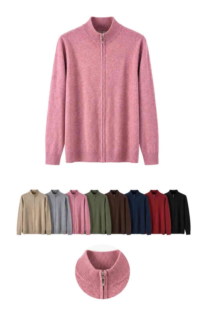CHAQUETA DE PUNTO CON CREMALLERA Y CUELLO ALTO PARA MUJER TALLA GRANDE TBDA3715