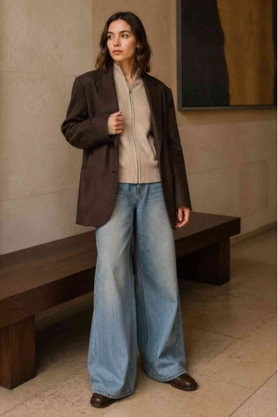 CHAQUETA DE PUNTO CON CREMALLERA Y CUELLO ALTO PARA MUJER TALLA GRANDE TBDA3715