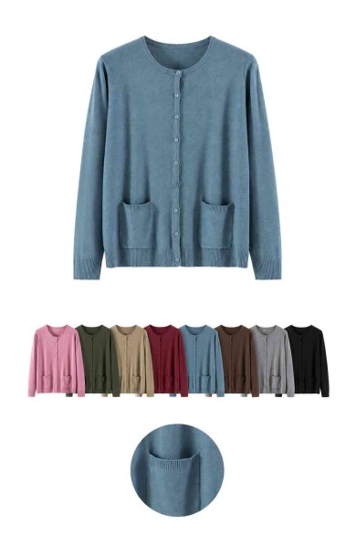 CHAQUETA DE PUNTO TALLA GRANDE CON BOLSILLOS PARA MUJER TALLA GRANDE TBDA3714