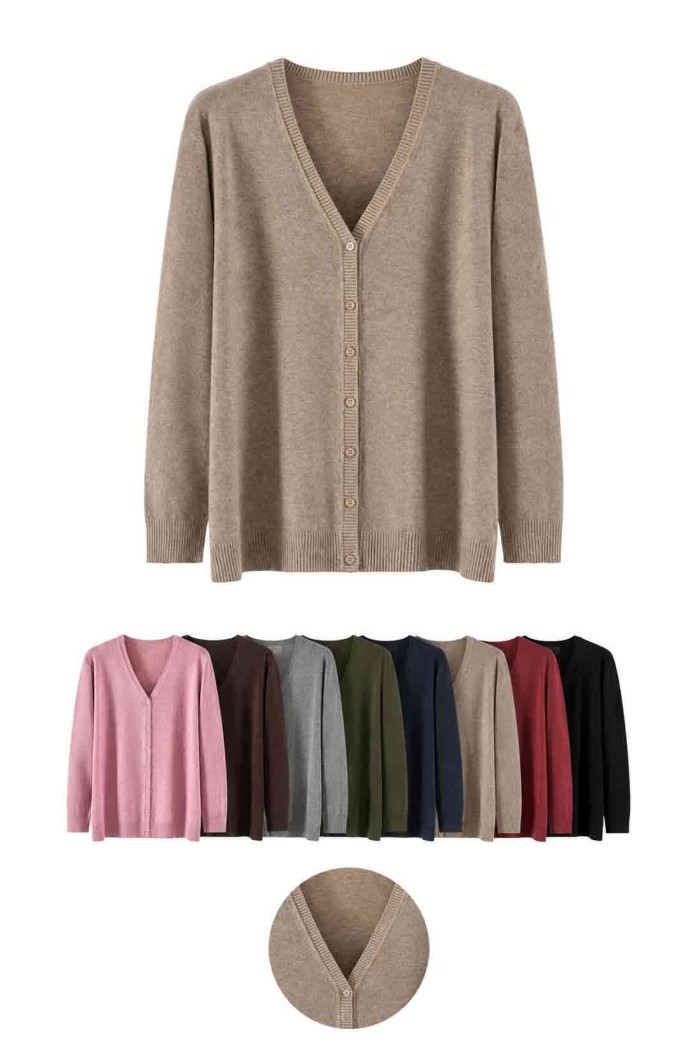 CARDIGAN DE PUNTO CON CUELLO EN V PARA MUJER TALLA GRANDE TBDA3725