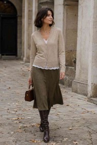CARDIGAN DE PUNTO CON CUELLO EN V PARA MUJER TALLA GRANDE TBDA3725