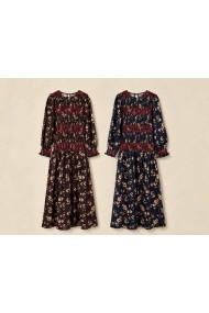 VESTIDO MIDI ESTAMPADO FLORAL CON DETALLE FRUNCIDO PARA MUJER VARIOS COLORES TBL5120
