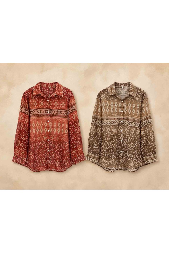 CAMISA OVERSIZE ESTAMPADO ÉTNICO PARA MUJER VARIOS COLORES TBL4965
