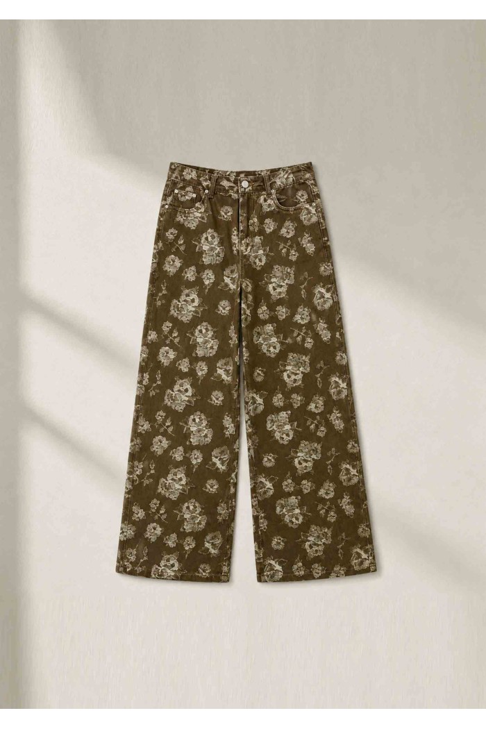 PANTALÓN VAQUERO ESTAMPADO FLORAL PARA MUJER, PIERNA RECTA TBPS19108