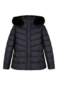CHAQUETA TALLA GRANDE ACOLCHADA CON CAPUCHA Y PELO SINTÉTICO NEGRO TY-Z68865