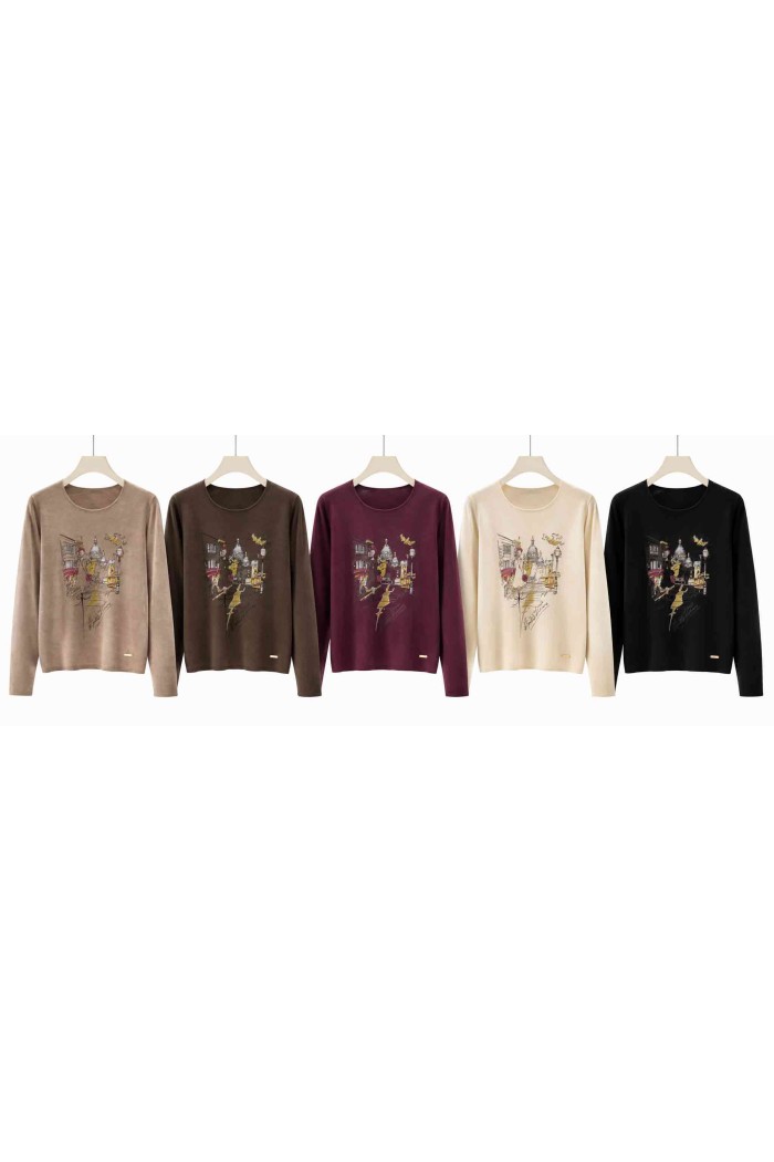 JERSEY DE PUNTO MANGA LARGA CON ESTAMPADO PARA MUJER VARIOS COLORES TBDA3822