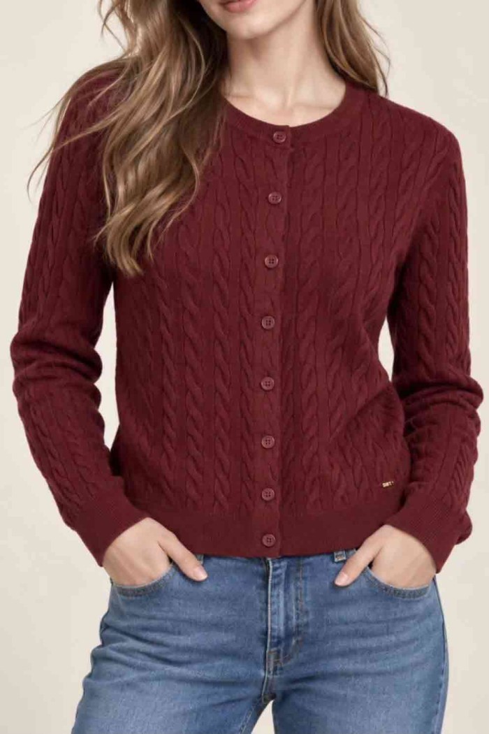 CHAQUETA DE PUNTO CON BOTONES Y TRENZADO VARIOS COLORES TBDA3784