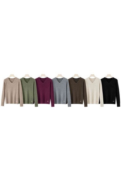 JERSEY DE PUNTO CON CUELLO EN V PARA MUJER VARIOS COLORES TBDA3731