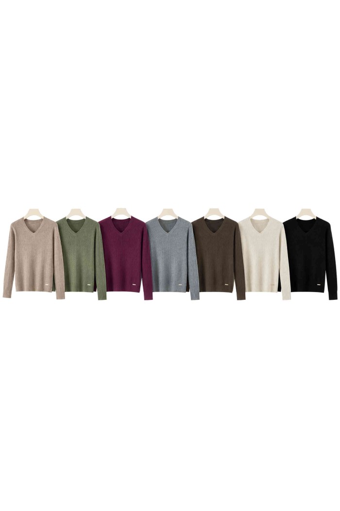 JERSEY DE PUNTO CON CUELLO EN V PARA MUJER VARIOS COLORES TBDA3731