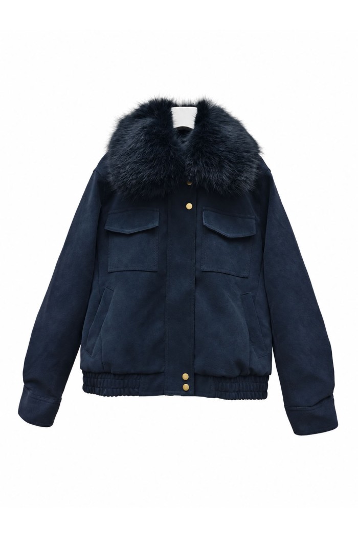 CHAQUETA CORTA POLIPIEL CON CUELLO DE PELO SINTÉTICO VARIOS COLORES TY-M9586