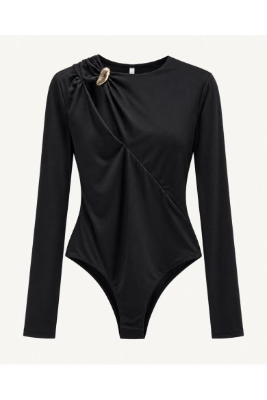 BODY DE MANGA LARGA CON DRAPEADO Y BROCHE DECORATIVO FBZMR22549