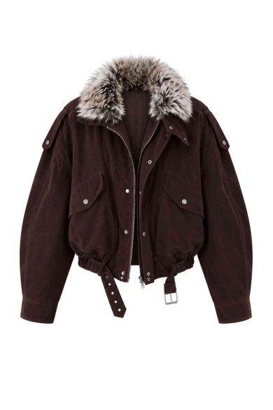 CHAQUETA CORTA EFECTO ANTE CON CUELLO DE PELO SINTÉTICO FBZMGS16422