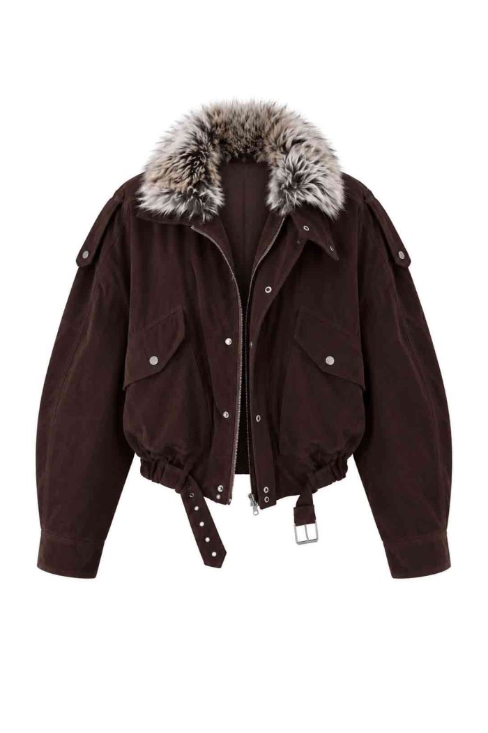 CHAQUETA CORTA EFECTO ANTE CON CUELLO DE PELO SINTÉTICO FBZMGS16422