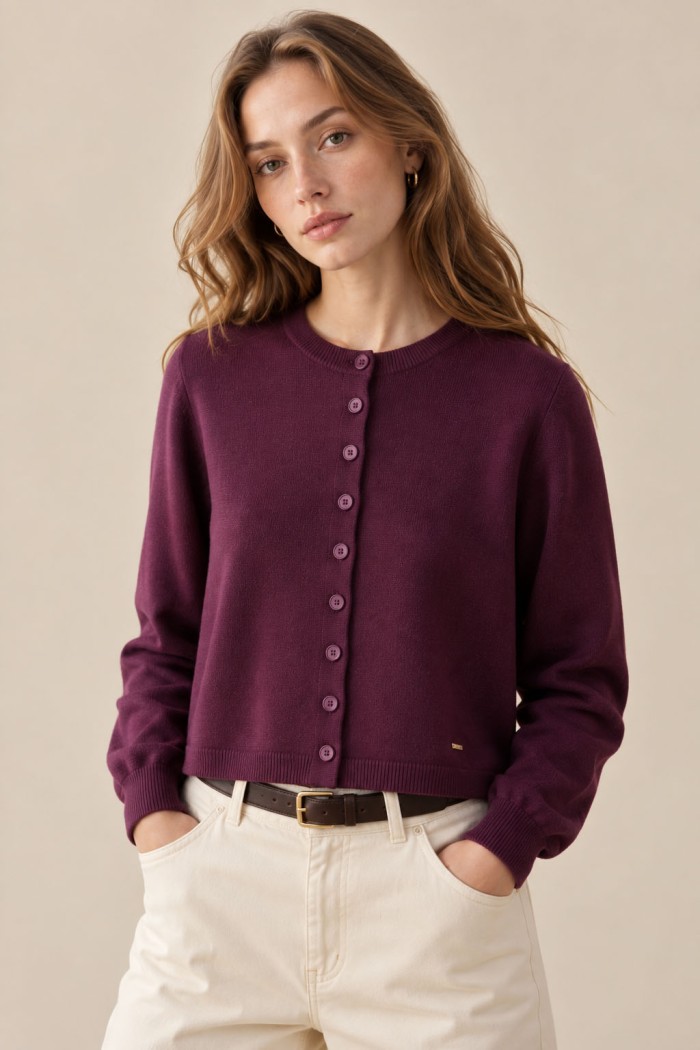CARDIGAN DE PUNTO CUELLO REDONDO VARIOS COLORES TBDA3856