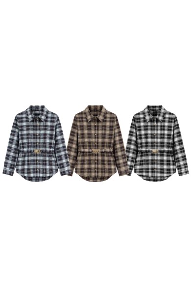 CAMISA DE ALGODÓN A CUADROS CON CINTURÓN TBX6526