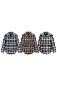 CAMISA DE ALGODÓN A CUADROS CON CINTURÓN TBX6526