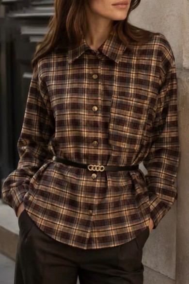 CAMISA DE ALGODÓN A CUADROS CON CINTURÓN TBX6526