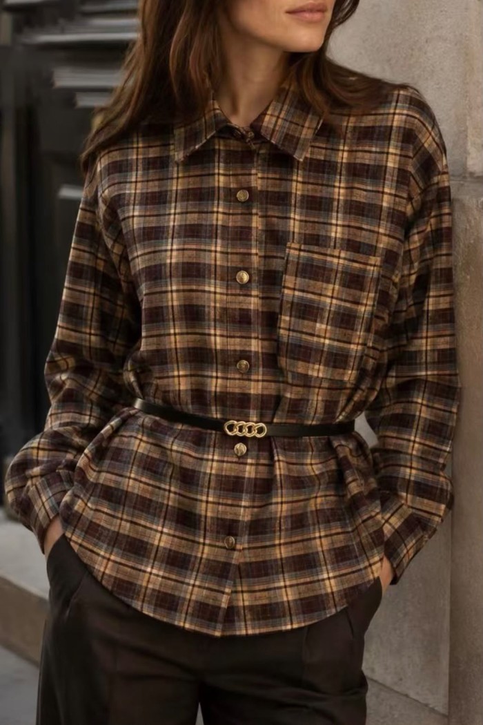 CAMISA DE ALGODÓN A CUADROS CON CINTURÓN TBX6526