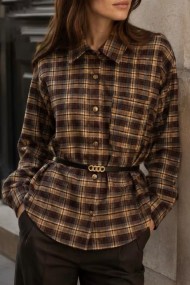 CAMISA DE ALGODÓN A CUADROS CON CINTURÓN TBX6526