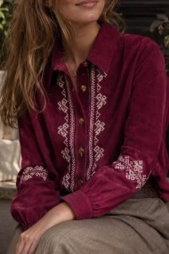 BLUSA BORDADA EFECTO PANA CON CUELLO CAMISERO VARIOS COLORES TBX6542