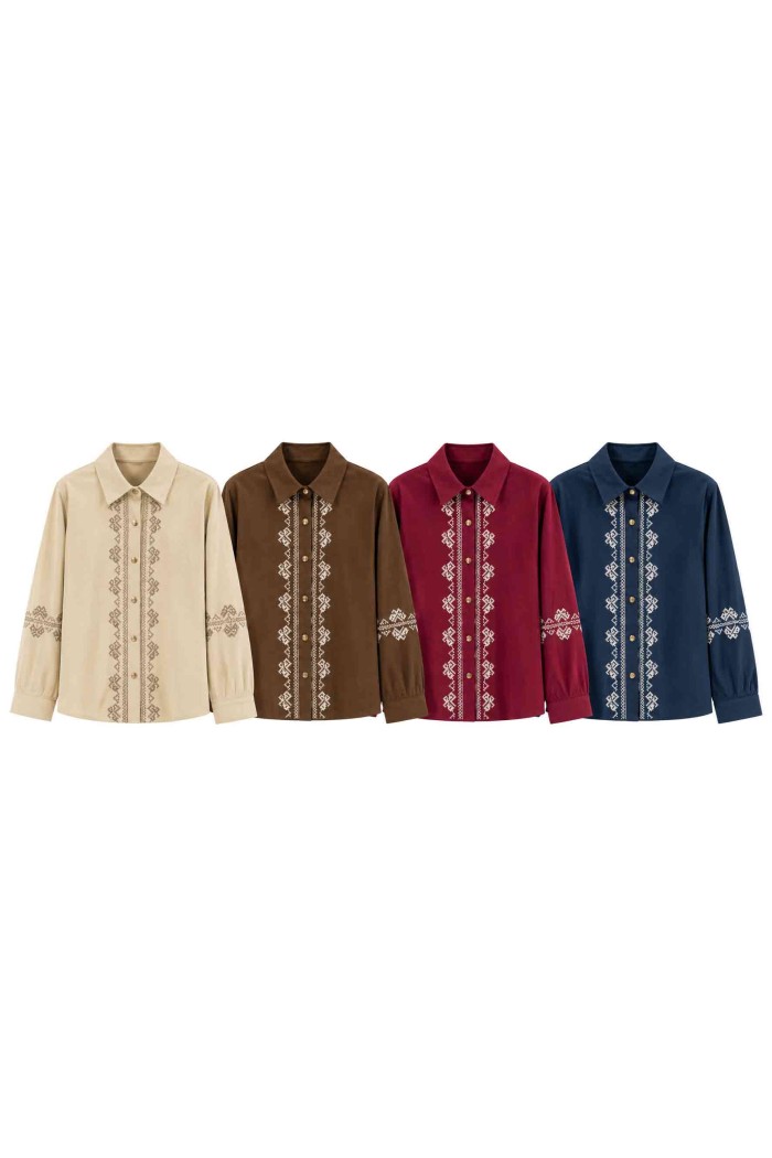 BLUSA BORDADA EFECTO PANA CON CUELLO CAMISERO VARIOS COLORES TBX6542