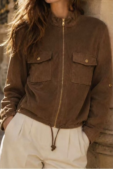 CHAQUETA EFECTO PANA CON CREMALLERA Y BOLSILLOS VARIOS COLORES TBX6543