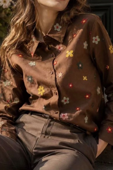 CAMISA DE ALGODÓN CON BORDADO DE FLORES VARIOS COLORES TBX6494