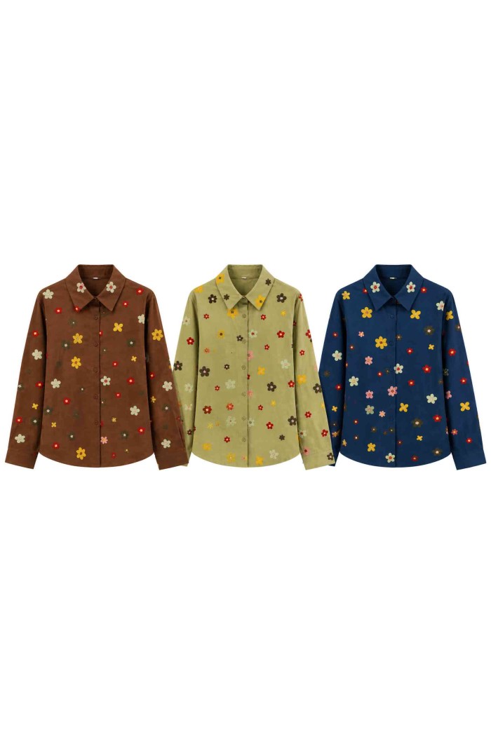 CAMISA DE ALGODÓN CON BORDADO DE FLORES VARIOS COLORES TBX6494