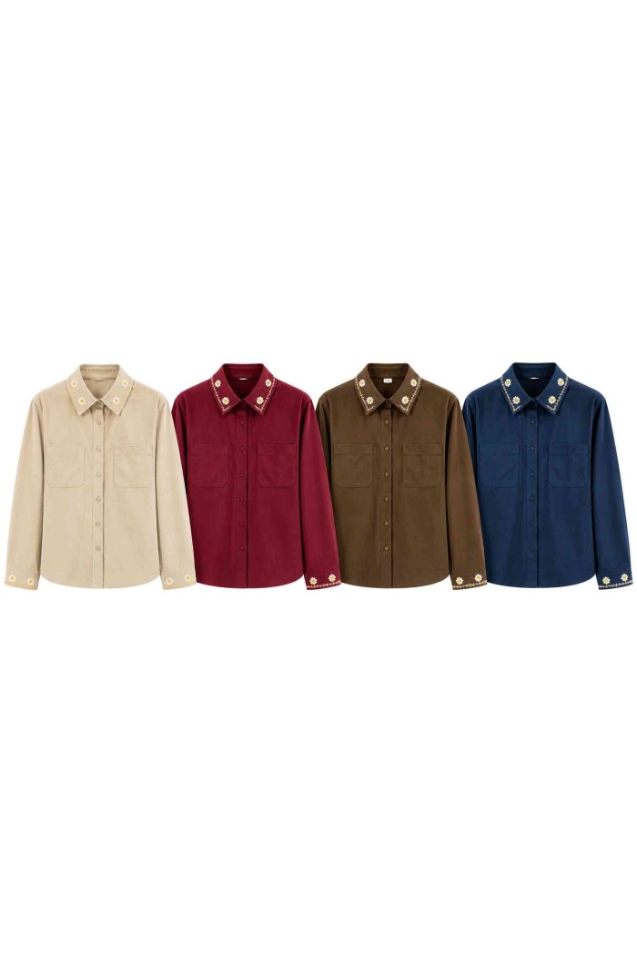 CAMISA EFECTO PANA CON BORDADO DE FLORES VARIOS COLORES TBX6539