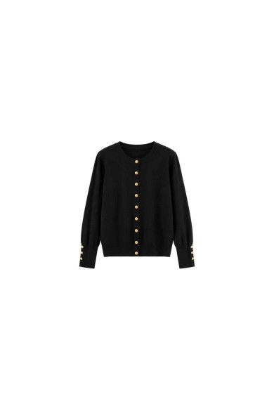 CÁRDIGAN NEGRO DE PUNTO CUELLO REDONDO CON BOTONES DORADOS TBDA3741-1