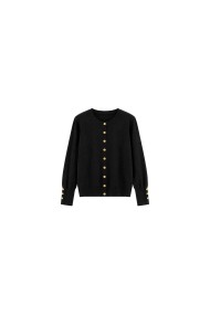 CÁRDIGAN NEGRO DE PUNTO CUELLO REDONDO CON BOTONES DORADOS TBDA3741-1