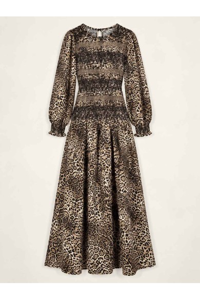 VESTIDO LARGO DE MUJER ESTAMPADO ANIMAL CON CUERPO FRUNCIDO TBL5118