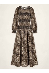 VESTIDO LARGO DE MUJER ESTAMPADO ANIMAL CON CUERPO FRUNCIDO TBL5118