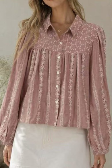 BLUSA DE MUJER CON BORDADOS FLORALES Y MANGA LARGA TB1D2292