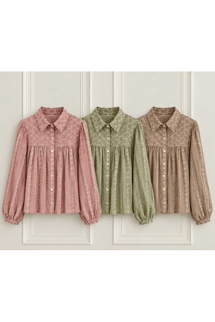 BLUSA DE MUJER CON BORDADOS FLORALES Y MANGA LARGA TB1D2292