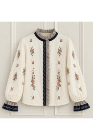 BLUSA BORDADA DE FLORES CON VOLANTES Y MANGA LARGA TB1D2330