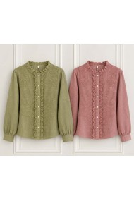 BLUSA DE MUJER BORDADA CON CUELLO DE VOLANTE Y MANGA LARGA TB1D2381