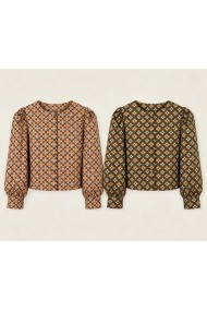 BLUSA DE MUJER ESTAMPADA FLORAL CON MANGA ABULLONAD TBL5057