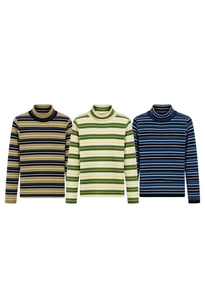 JERSEY DE PUNTO A RAYAS CON CUELLO ALTO Y LANA TBSF8630