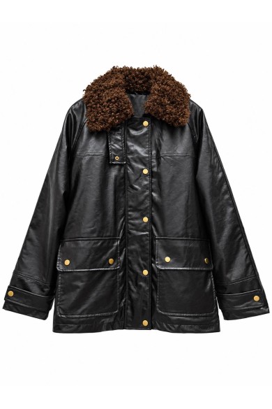 CHAQUETA DE POLIPIEL CON CUELLO DE PELO RIZADO TY-M9573