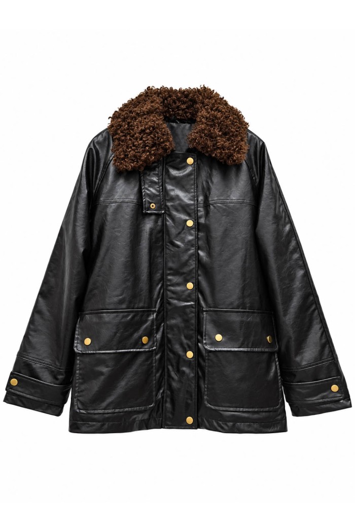 CHAQUETA DE POLIPIEL CON CUELLO DE PELO RIZADO TY-M9573