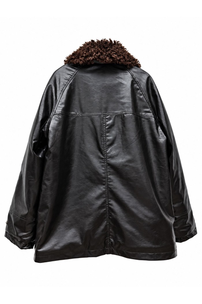 CHAQUETA DE POLIPIEL CON CUELLO DE PELO RIZADO TY-M9573