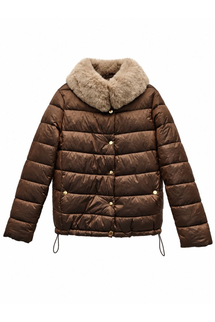 CHAQUETA ACOLCHADA CON CUELLO DE PELO SINTÉTICO BROWN TY-M9585