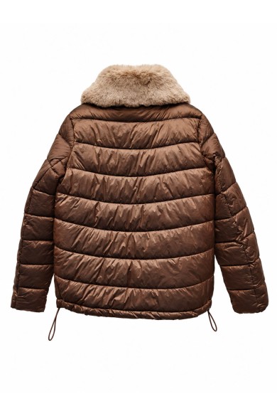 CHAQUETA ACOLCHADA CON CUELLO DE PELO SINTÉTICO BROWN TY-M9585