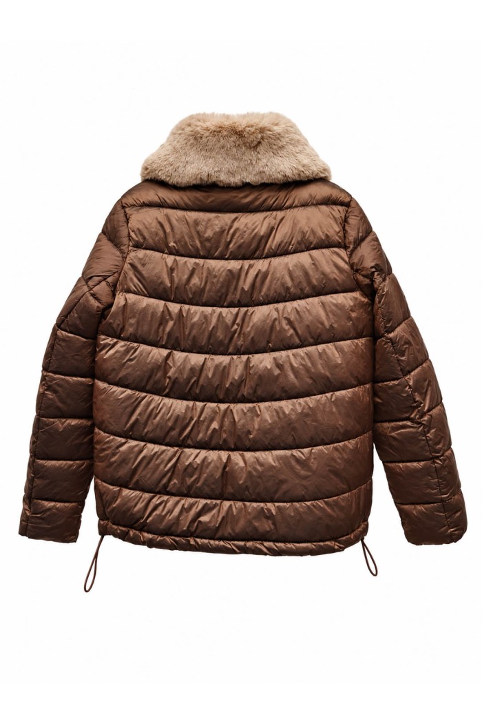 CHAQUETA ACOLCHADA CON CUELLO DE PELO SINTÉTICO BROWN TY-M9585