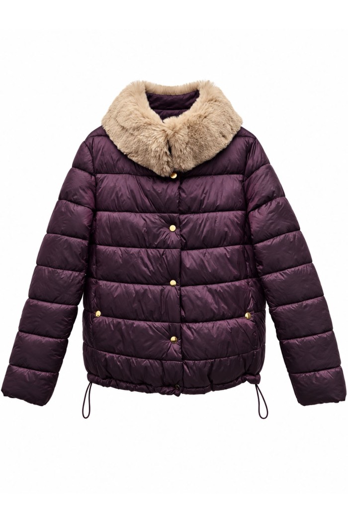 CHAQUETA ACOLCHADA CON CUELLO DE PELO SINTÉTICO GRANATE TY-M9585